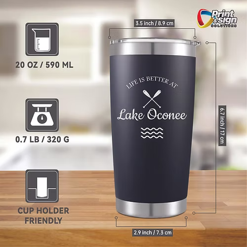 Lake Oconee Laser Engraved Tumbler Insulated Travel Mug
