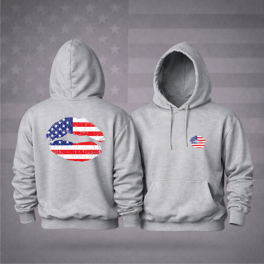American Flag Lips Patriotic Hooded Sweatshirt – Bold Style, Freedom & Premium Comfort Hoodie