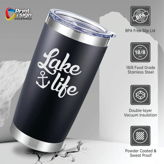Lake Life Laser Engraved Tumbler Insulated Travel Mug