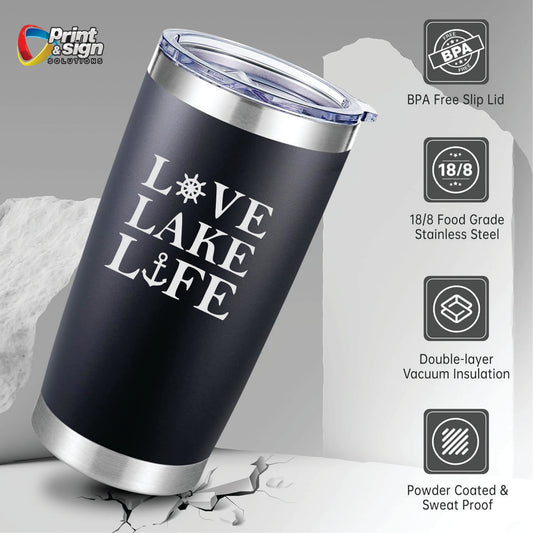 Love Lake Life Laser Engraved Tumbler Insulated Travel Mug