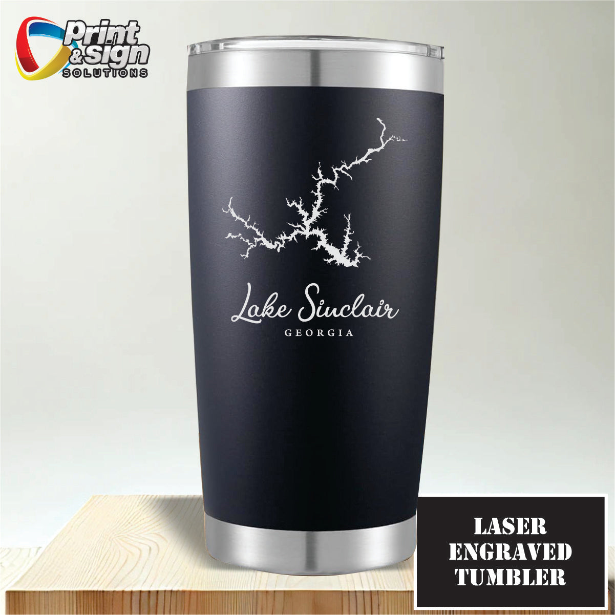 Lake Sinclair Laser Engraved Tumbler Insulated Travel Mug – Print