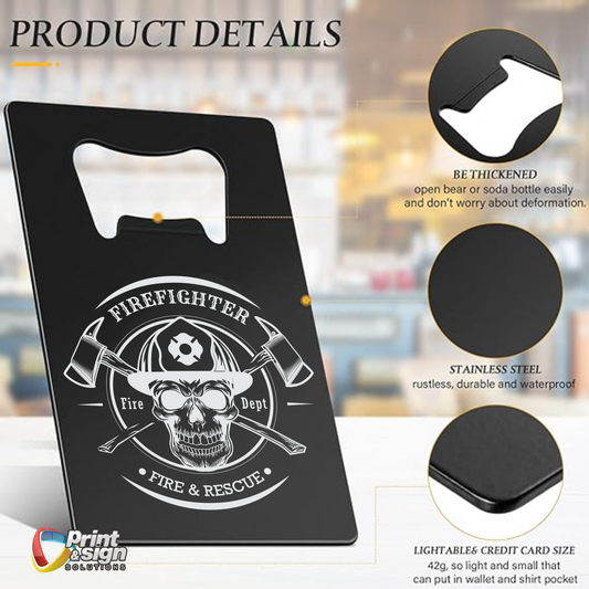 FIREFIGHTER Laser Engraved Card Sized Bottle Opener (black)