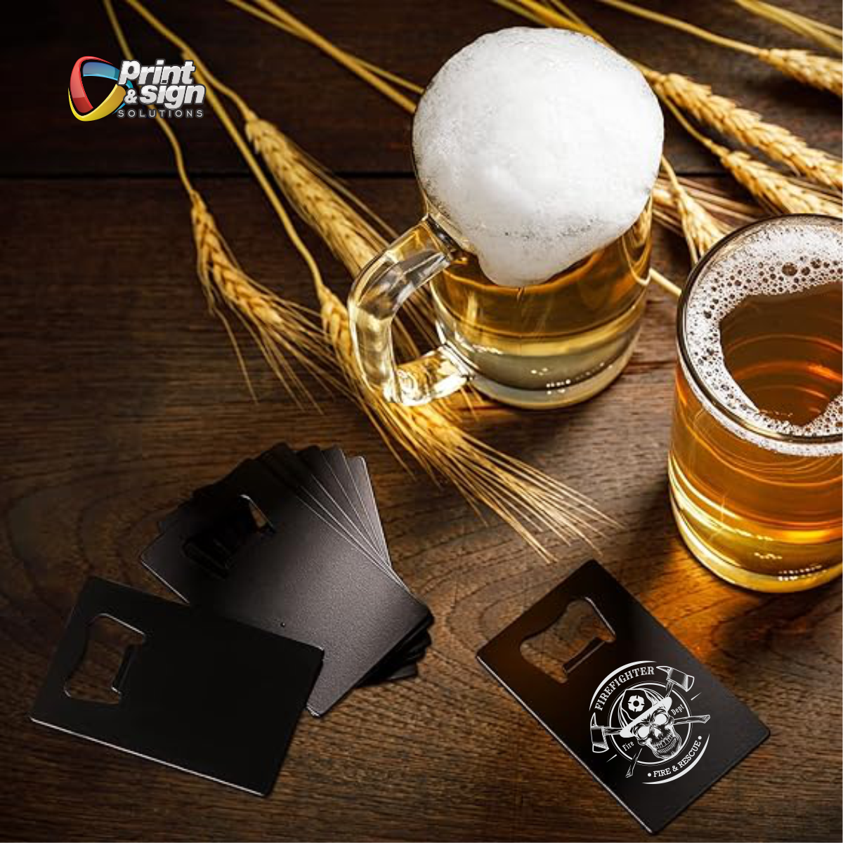 FIREFIGHTER Laser Engraved Card Sized Bottle Opener (black)