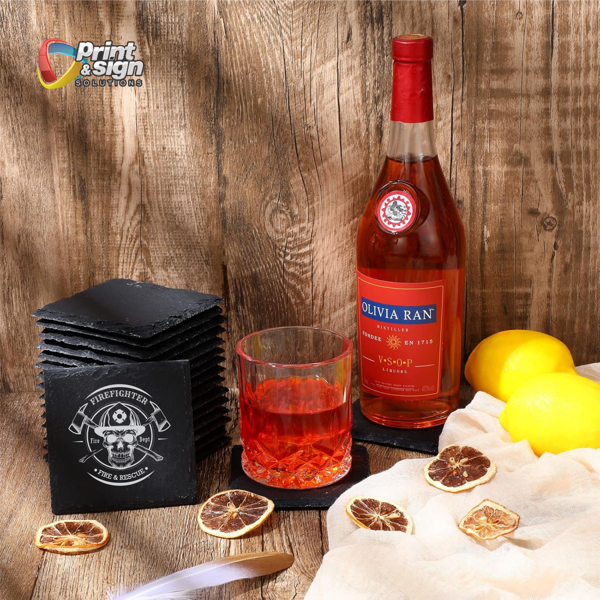 FIREFIGHTER Laser Engraved Slate Coaster