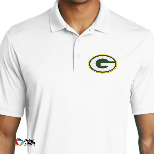Gatewood Schools Performance White Polo Shirt – Moisture-Wicking Dry-Fit with Embroidered Logo