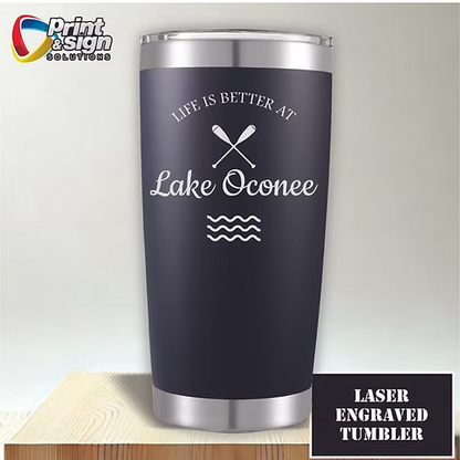 Lake Oconee Laser Engraved Tumbler Insulated Travel Mug