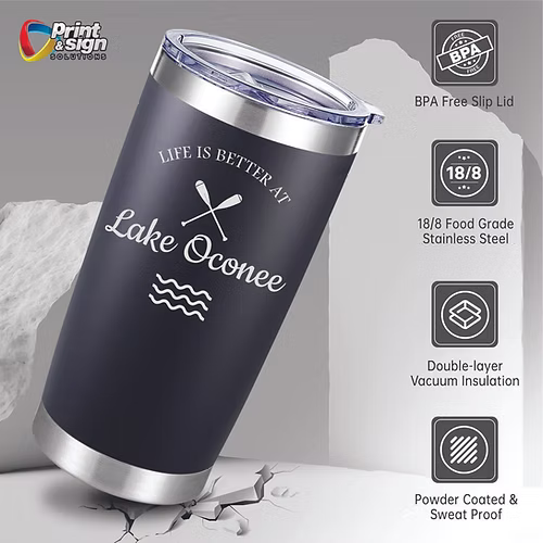 Lake Oconee Laser Engraved Tumbler Insulated Travel Mug