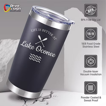 Lake Oconee Laser Engraved Tumbler Insulated Travel Mug