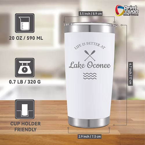 Lake Oconee Laser Engraved Tumbler Insulated Travel Mug