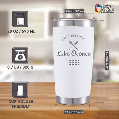 Lake Oconee Laser Engraved Tumbler Insulated Travel Mug