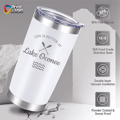 Lake Oconee Laser Engraved Tumbler Insulated Travel Mug