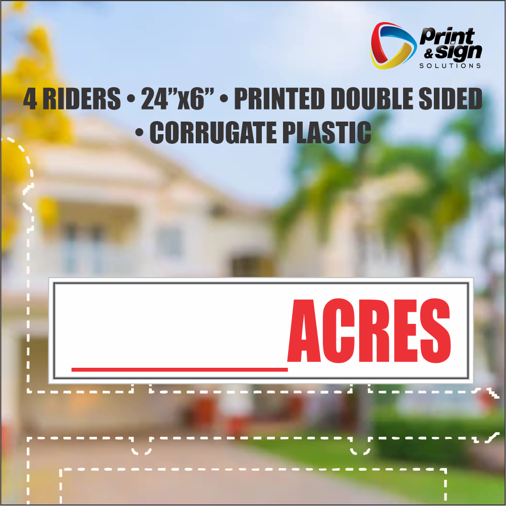 ACRES Real Estate Rider Sign – 6"x24" | Double-Sided Corrugated Plastic | Professional Realtor Yard Sign