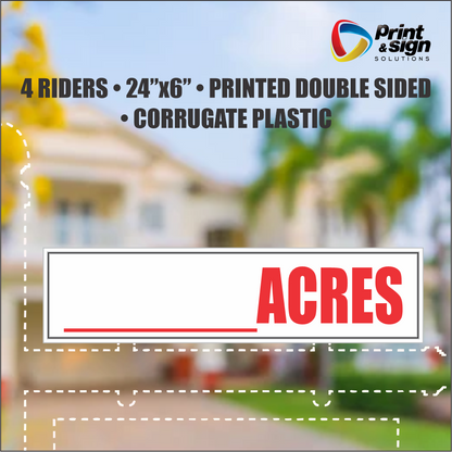 ACRES Real Estate Rider Sign – 6"x24" | Double-Sided Corrugated Plastic | Professional Realtor Yard Sign