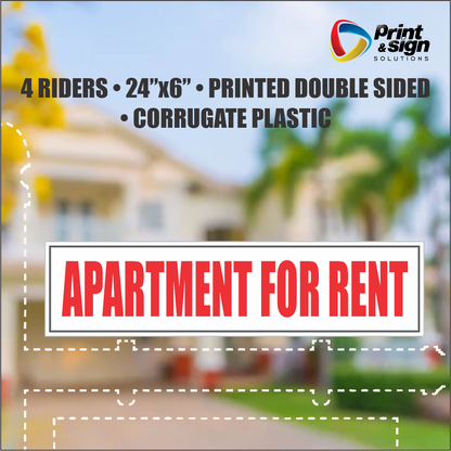 APARTMENT FOR RENT Real Estate Rider Sign – 6"x24" | Double-Sided Corrugated Plastic | Professional Realtor Yard Sign