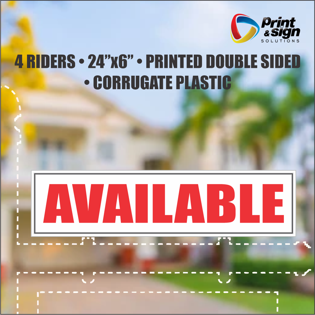 AVAILABLE Real Estate Rider Sign – 6"x24" | Double-Sided Corrugated Plastic | Professional Realtor Yard Sign