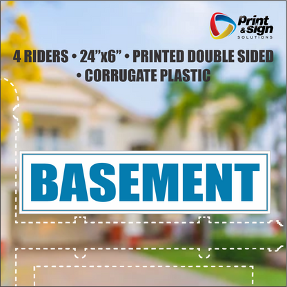 BASEMENT Real Estate Rider Sign – 6"x24" | Double-Sided Corrugated Plastic | Professional Realtor Yard Sign