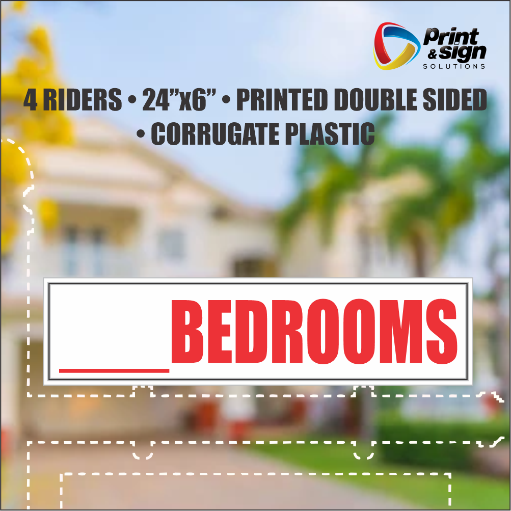 _____ BEDROOMS Real Estate Rider Sign – 6"x24" | Double-Sided Corrugated Plastic | Professional Realtor Yard Sign