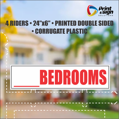 _____ BEDROOMS Real Estate Rider Sign – 6"x24" | Double-Sided Corrugated Plastic | Professional Realtor Yard Sign