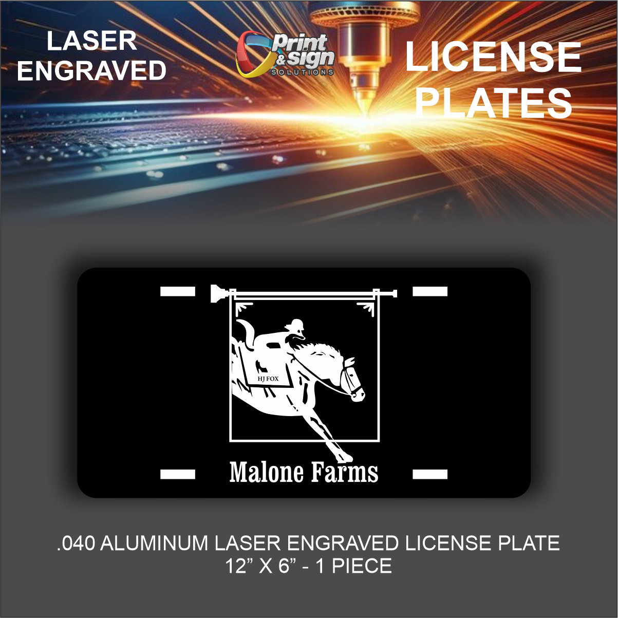 Metal License Plate Laser Engraved MALONE FARMS Truck car tag Aluminum 12" X 6"