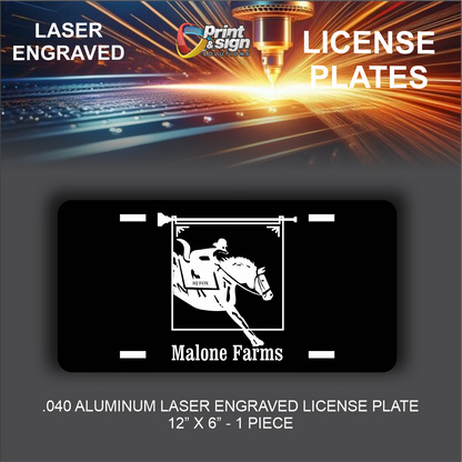 Metal License Plate Laser Engraved MALONE FARMS Truck car tag Aluminum 12" X 6"