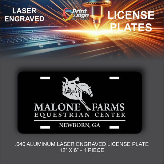Metal License Plate Laser Engraved MALONE FARMS Truck car tag Aluminum 12" X 6"