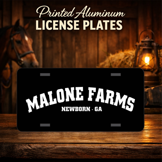 Printed Aluminum License Plate MALONE FARMS Truck car tag 12" X 6"