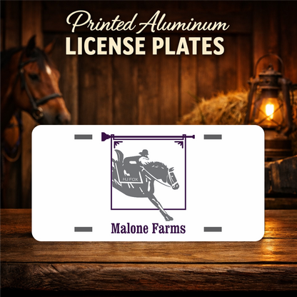 Printed Aluminum License Plate MALONE FARMS Truck car tag 12" X 6"