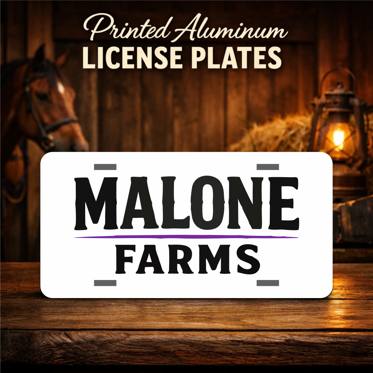 Printed Aluminum License Plate MALONE FARMS Truck car tag 12" X 6"