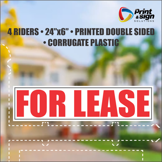 FOR LEASE Real Estate Rider Sign – 6"x24" | Double-Sided Corrugated Plastic | Professional Realtor Yard Sign