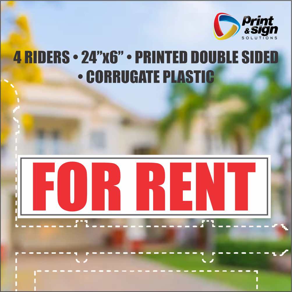FOR RENT Real Estate Rider Sign – 6"x24" | Double-Sided Corrugated Plastic | Professional Realtor Yard Sign