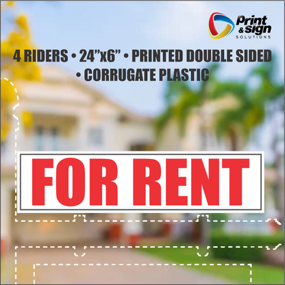 FOR RENT Real Estate Rider Sign – 6"x24" | Double-Sided Corrugated Plastic | Professional Realtor Yard Sign