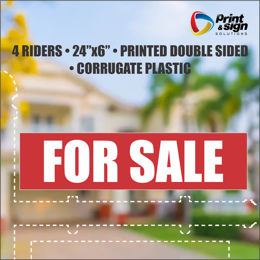 FOR SALE Real Estate Rider Sign – 6"x24" | Double-Sided Corrugated Plastic | Professional Realtor Yard Sign