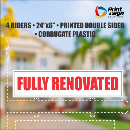 FULLY RENOVATED Real Estate Rider Sign – 6"x24" | Double-Sided Corrugated Plastic | Professional Realtor Yard Sign