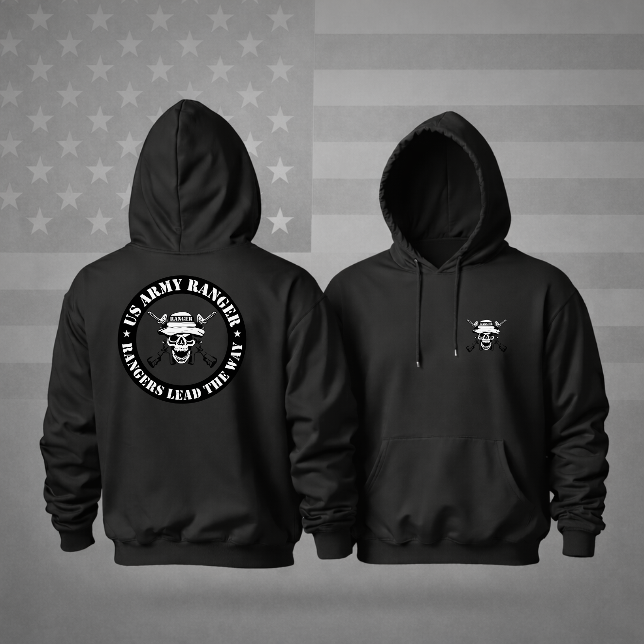 UNITED STATES ARMY RANGER Hooded Sweatshirt – “RANGERS LEAD THE WAY” Military Apparel Patriotic Hoodie