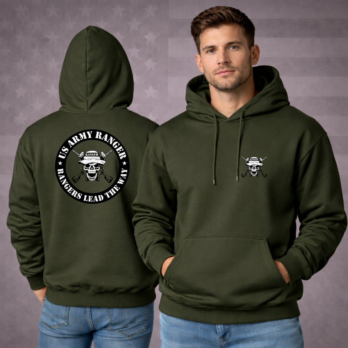 UNITED STATES ARMY RANGER Hooded Sweatshirt – “RANGERS LEAD THE WAY” Military Apparel Patriotic Hoodie