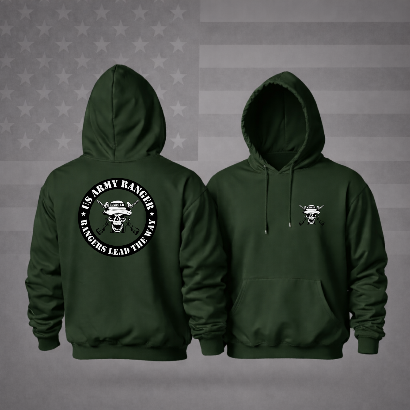 UNITED STATES ARMY RANGER Hooded Sweatshirt – “RANGERS LEAD THE WAY” Military Apparel Patriotic Hoodie