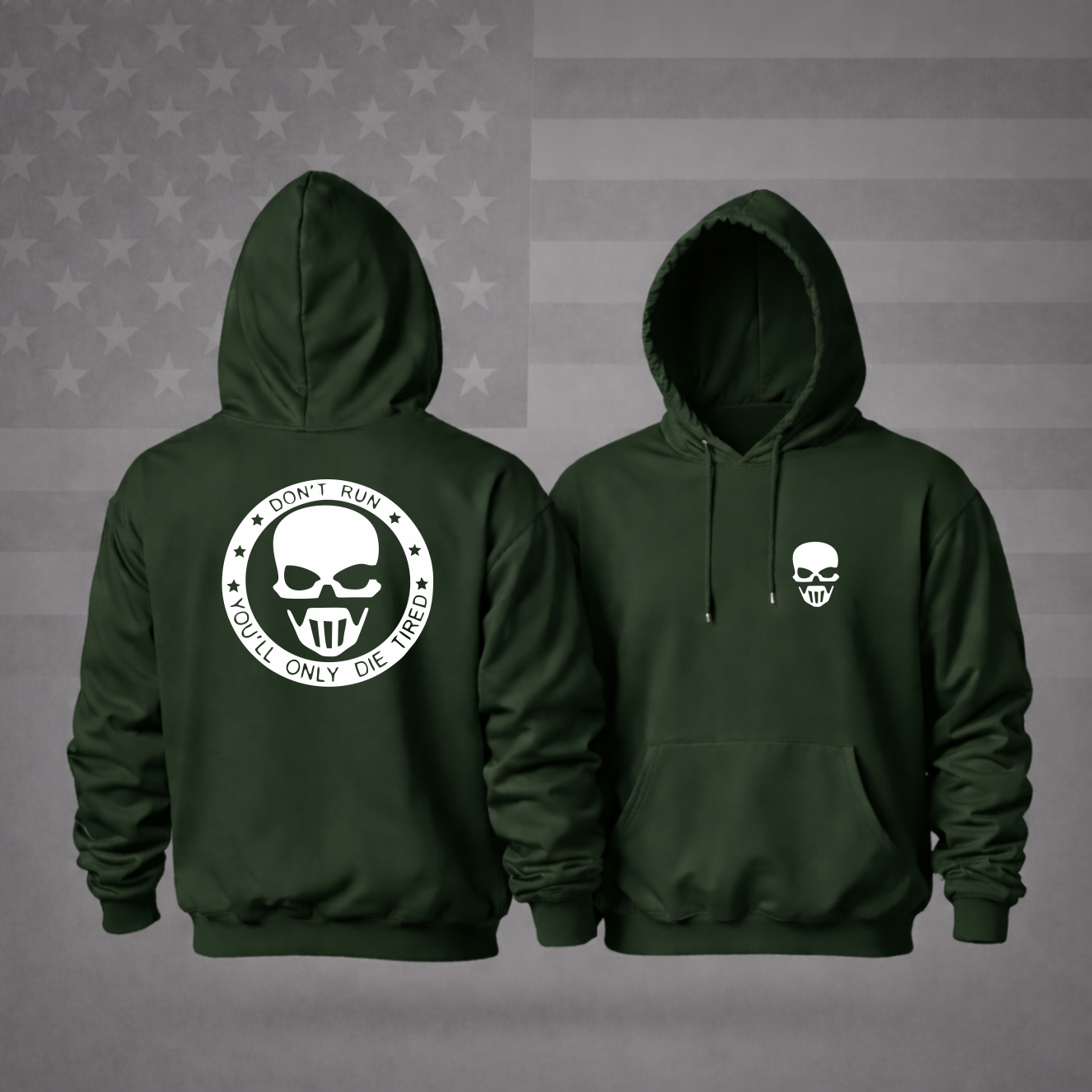 AMERICAN ARMY SNIPER Hooded Sweatshirt – “DON’T RUN, YOU’LL ONLY DIE TIRED” Patriotic Hoodie