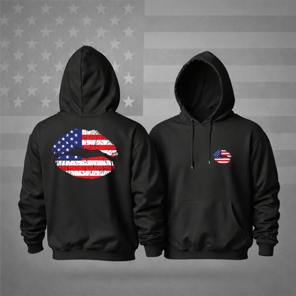 American Flag Lips Patriotic Hooded Sweatshirt – Bold Style, Freedom & Premium Comfort Hoodie