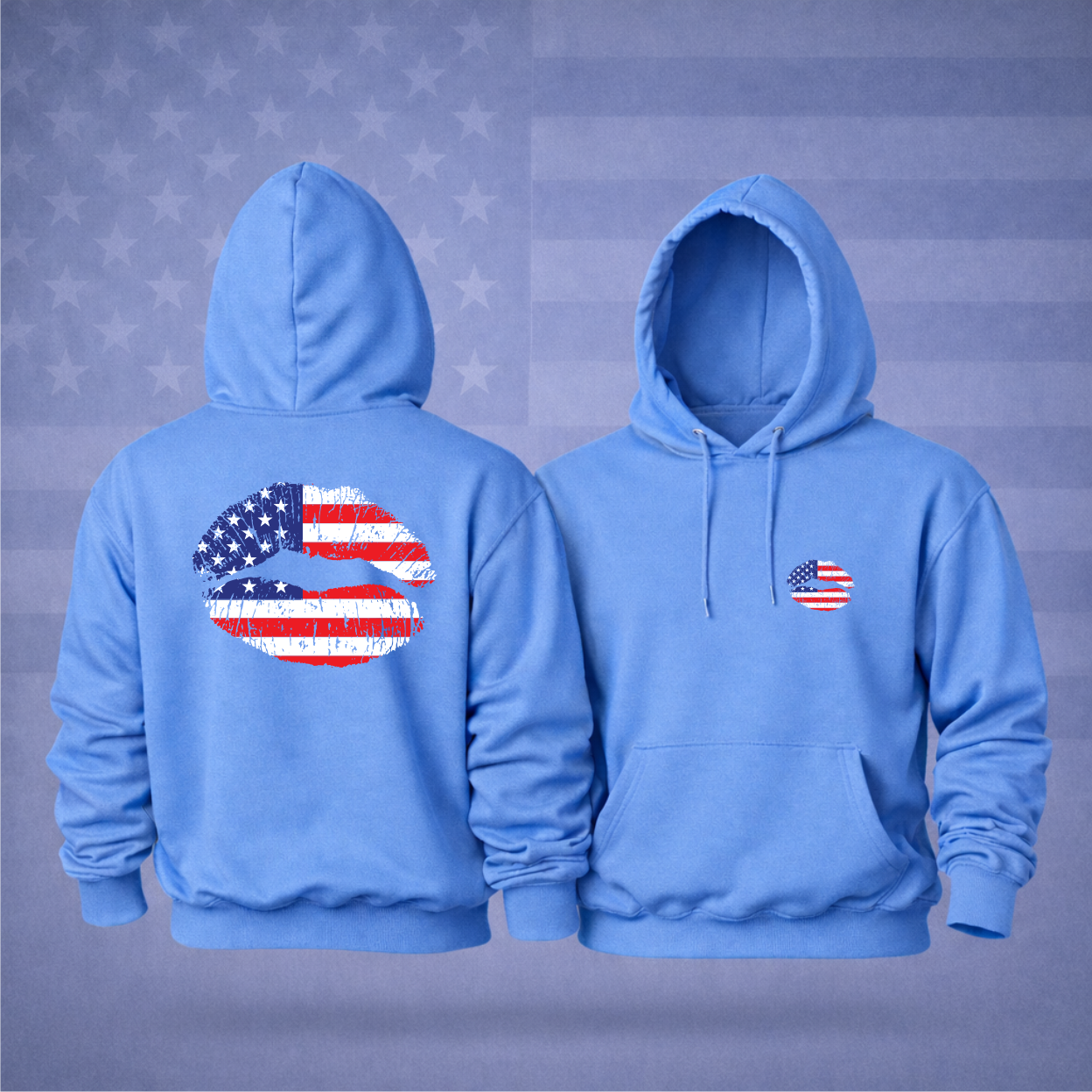 American Flag Lips Patriotic Hooded Sweatshirt – Bold Style, Freedom & Premium Comfort Hoodie