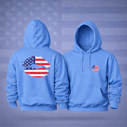American Flag Lips Patriotic Hooded Sweatshirt – Bold Style, Freedom & Premium Comfort Hoodie
