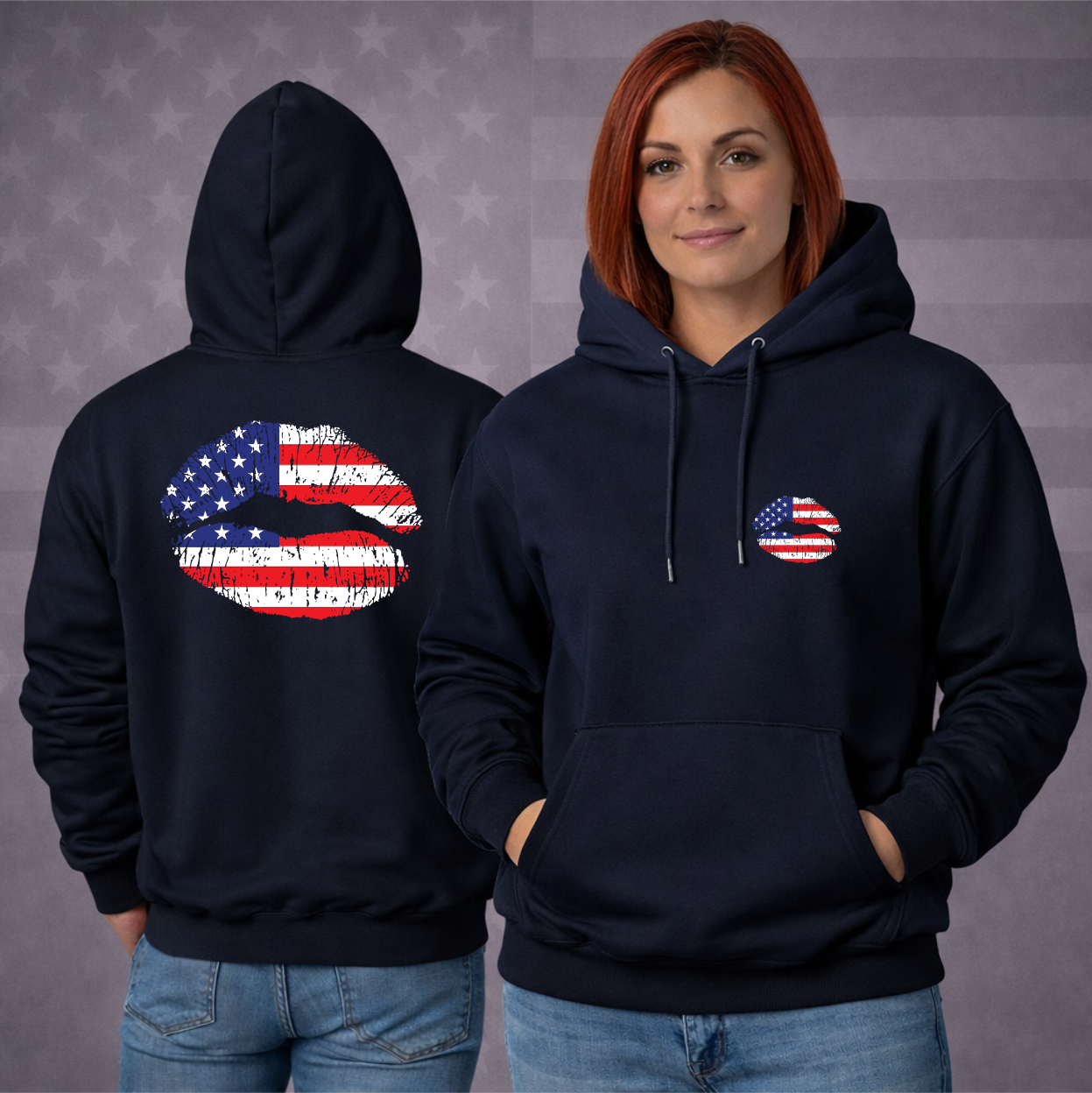 American Flag Lips Patriotic Hooded Sweatshirt – Bold Style, Freedom & Premium Comfort Hoodie