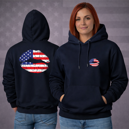 American Flag Lips Patriotic Hooded Sweatshirt – Bold Style, Freedom & Premium Comfort Hoodie