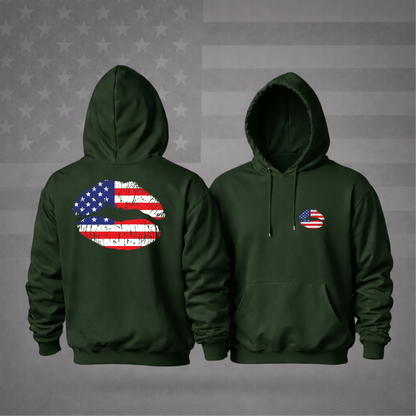 American Flag Lips Patriotic Hooded Sweatshirt – Bold Style, Freedom & Premium Comfort Hoodie