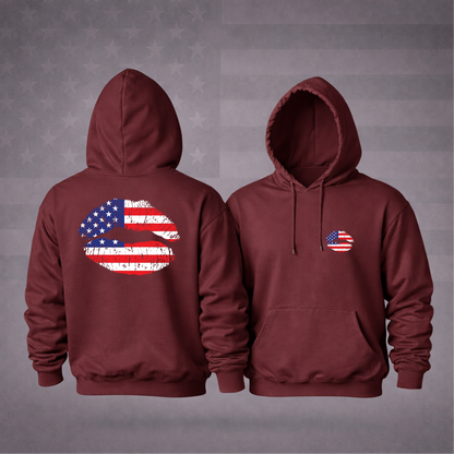 American Flag Lips Patriotic Hooded Sweatshirt – Bold Style, Freedom & Premium Comfort Hoodie
