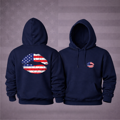 American Flag Lips Patriotic Hooded Sweatshirt – Bold Style, Freedom & Premium Comfort Hoodie
