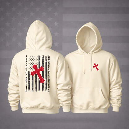 “I Stand for the Flag and Kneel for the Cross” Patriotic Hooded Sweatshirt – Faith, Freedom & Premium Comfort Hoodie