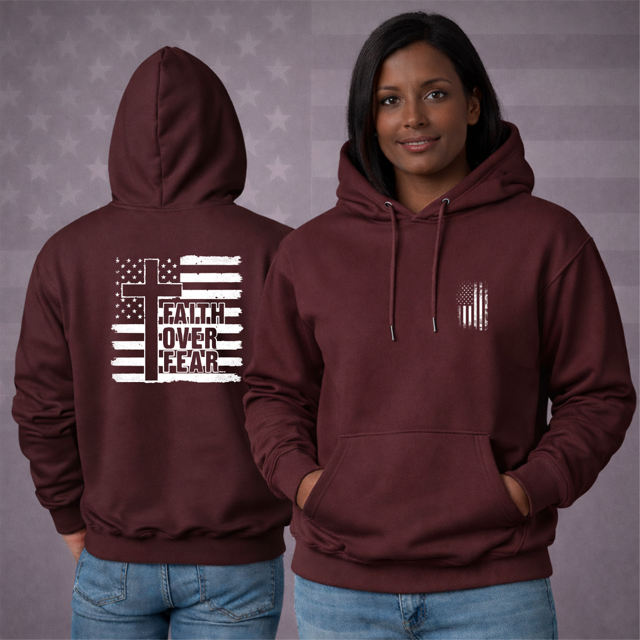“FAITH OVER FEAR” Patriotic Hooded Sweatshirt – Strength, Hope & Premium Comfort Hoodie