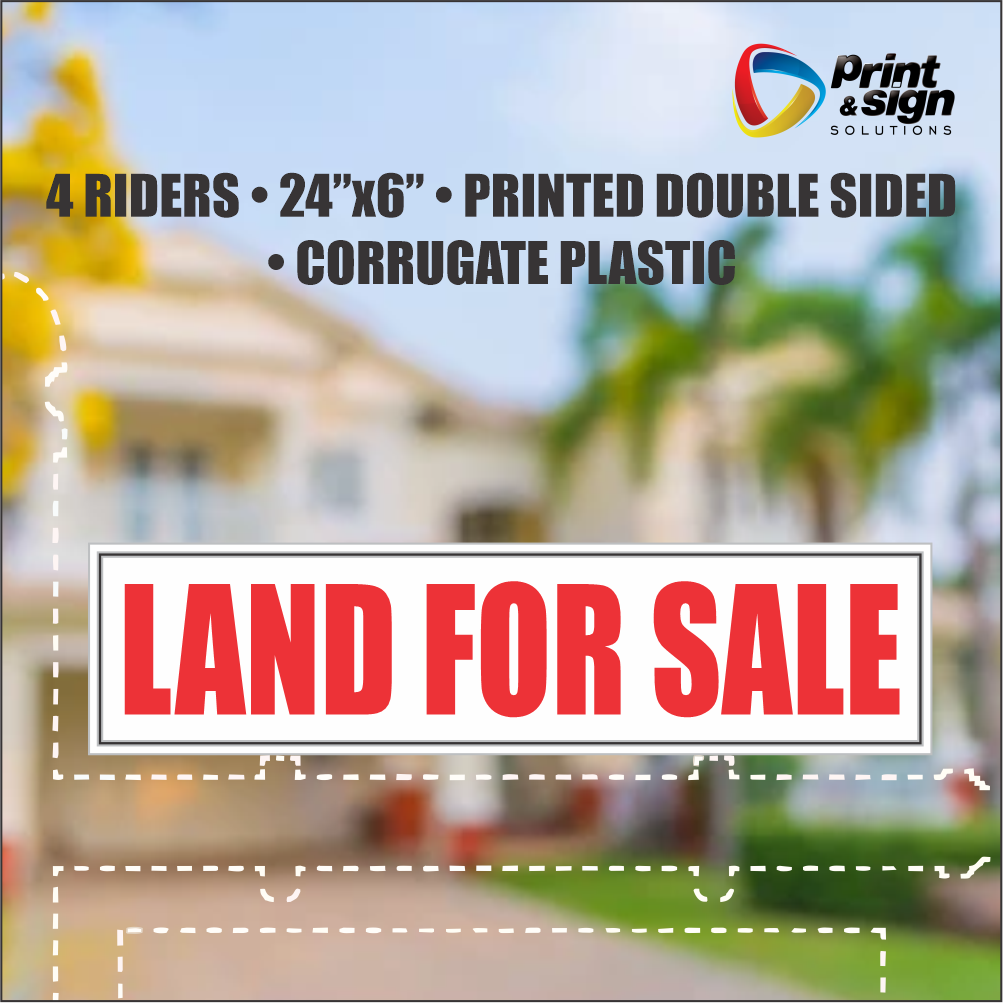 LAND FOR SALE Real Estate Rider Sign – 6"x24" | Double-Sided Corrugated Plastic | Professional Realtor Yard Sign