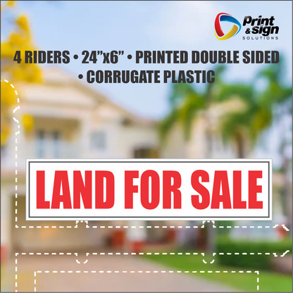 LAND FOR SALE Real Estate Rider Sign – 6"x24" | Double-Sided Corrugated Plastic | Professional Realtor Yard Sign