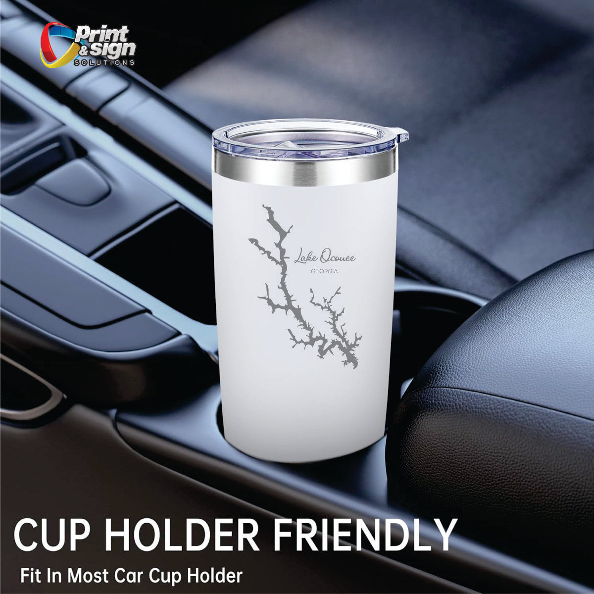 Lake Oconee Laser Engraved 20oz Tumbler Insulated Travel Mug with Lid